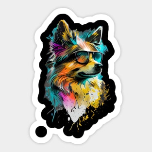 Colourful cool Pomeranian dog with sunglasses. Sticker